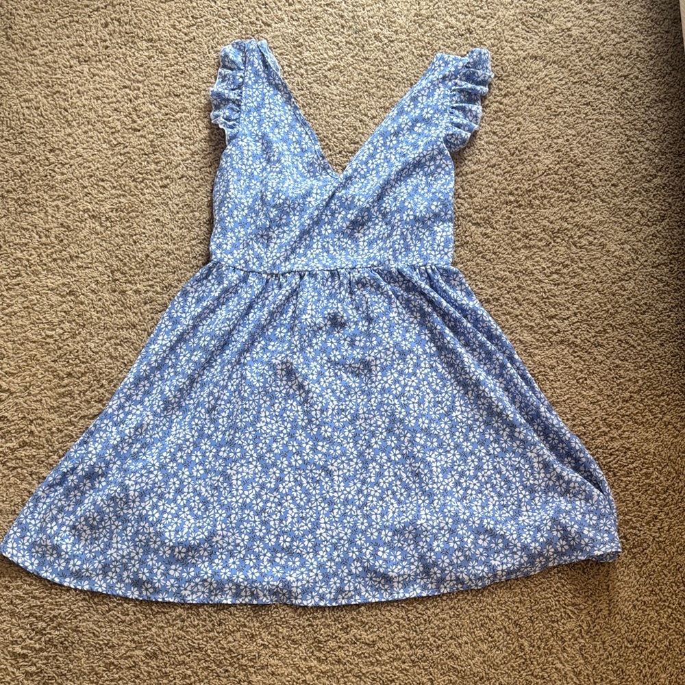SHEIN Blue Floral Ruffle Sleeve Mini Dress
